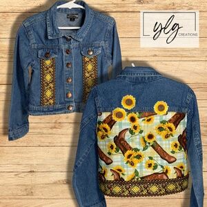Cowgirl Boho Denim Jacket Western Glam Sunflower Love Country Girl Style